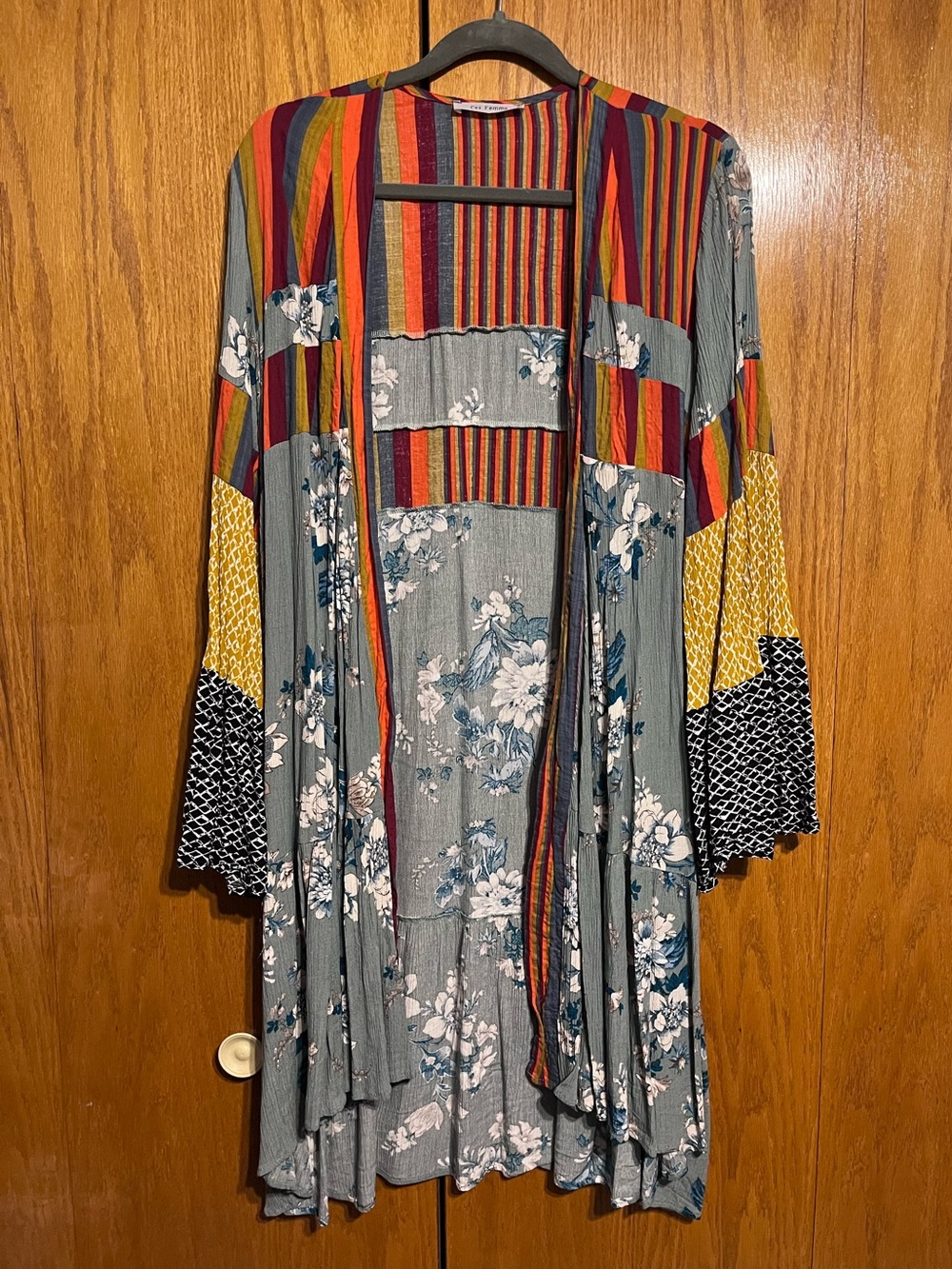 Boho Floral & Stripe Women's Kimono - Multicolor